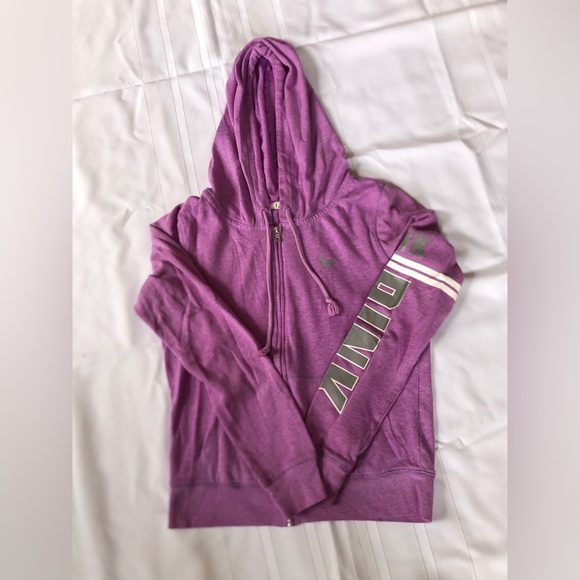 Purple Hoodie with PINK Sleeve Spellout Logo - Picture 1 of 12